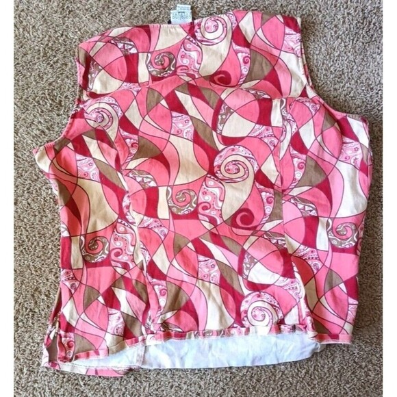 Carolina Colours  Crop Tank Top Shirt Size 22W Pink Red Mixed Print Vintage - Picture 2 of 4